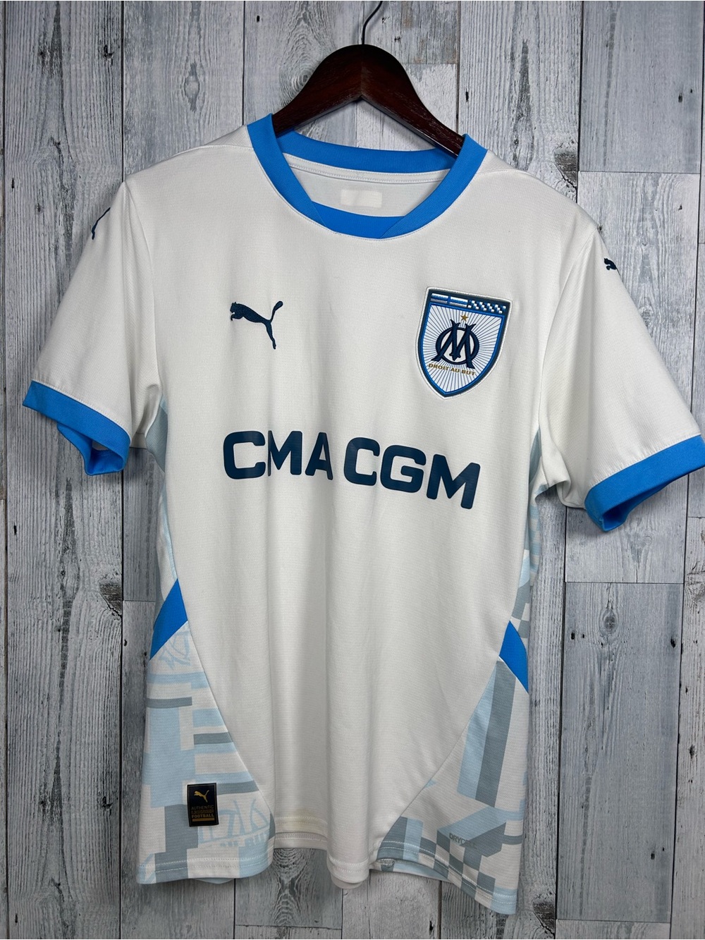 Puma Olympique Marseille 2024/25 Home Soccer Jersey Men's M White Blue Ligue 1